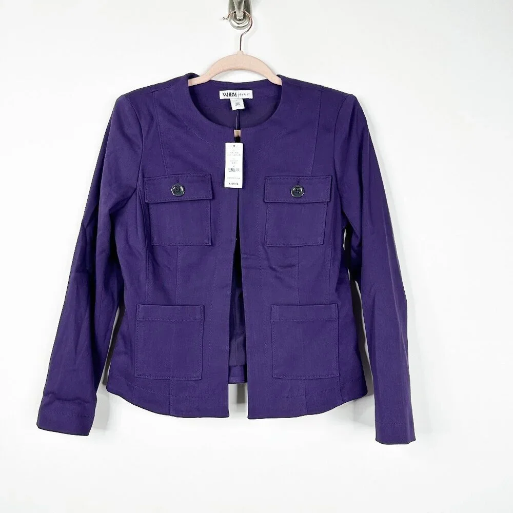NWT White House Black Market Long Sleeve Collarless Jacket Deep Amethyst #WHBM15